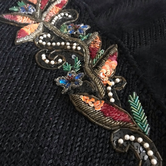 Vintage Black Angora and Lambswool Beaded Sweater - Picture 6 of 13